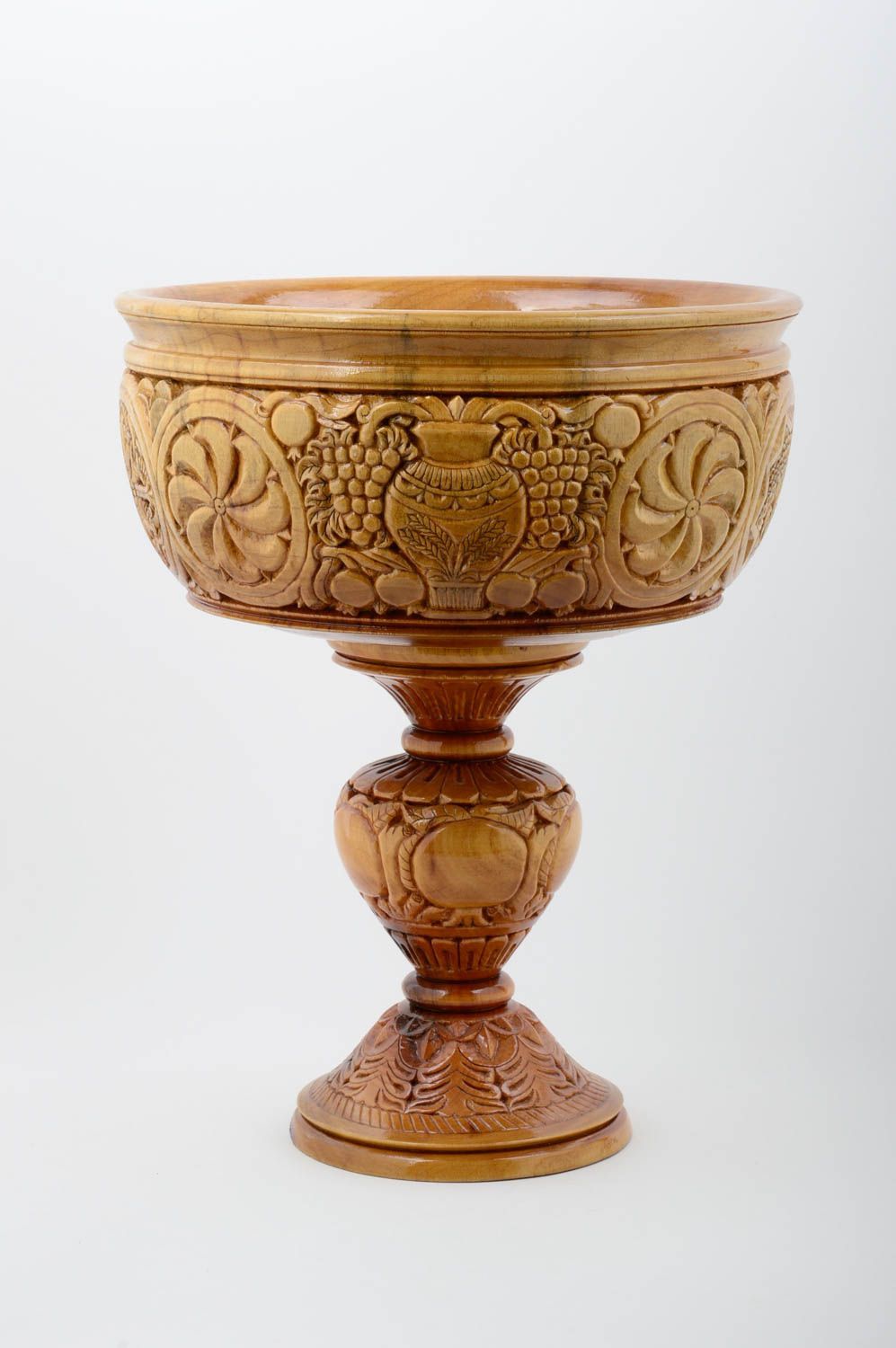 Copa decorativa artesanal jarrón de madera tallado decoración de interior   foto 1