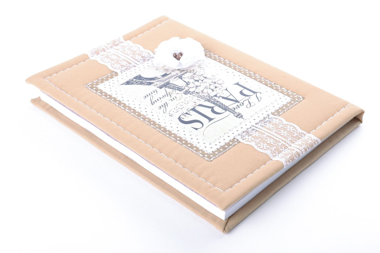 Beautiful handmade designer notebook with fabric cover and image of Eiffel Tower photo 4