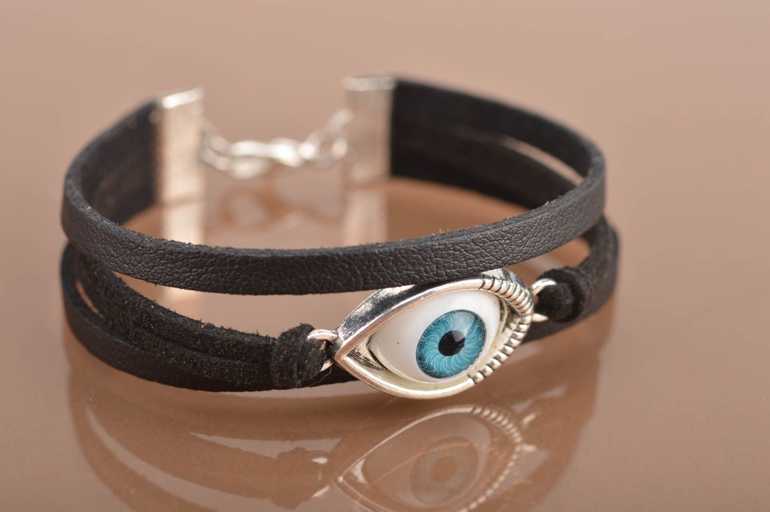 Beautiful multirow handmade designer woven suede cord bracelet with insert Eye photo 2