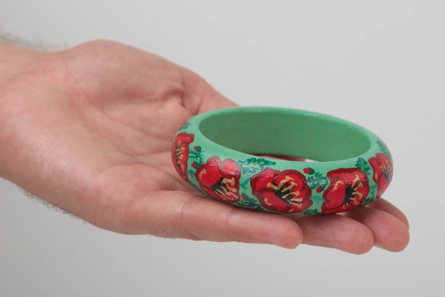 Bracelet en bois vert motif floral Bijou fait main original Cadeau femme photo 6