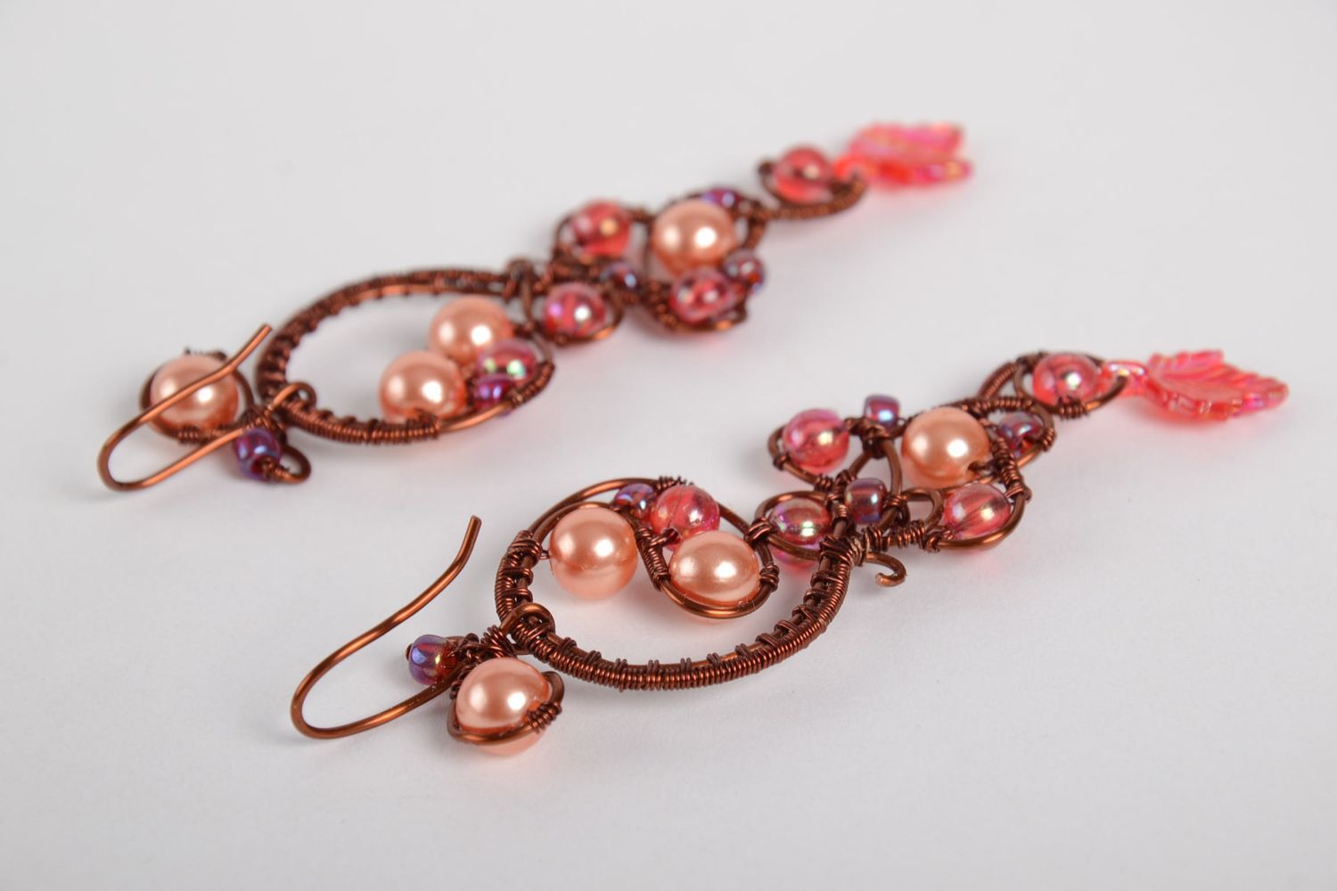 Handmade long beaded earrings designer dangling earrings pink jewelry photo 3