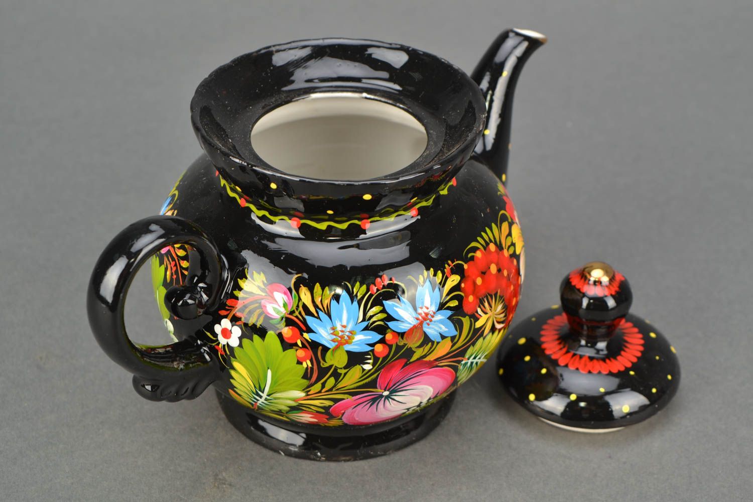 Фарфоровый чайник-заварник с Петриковской росписью фото 3