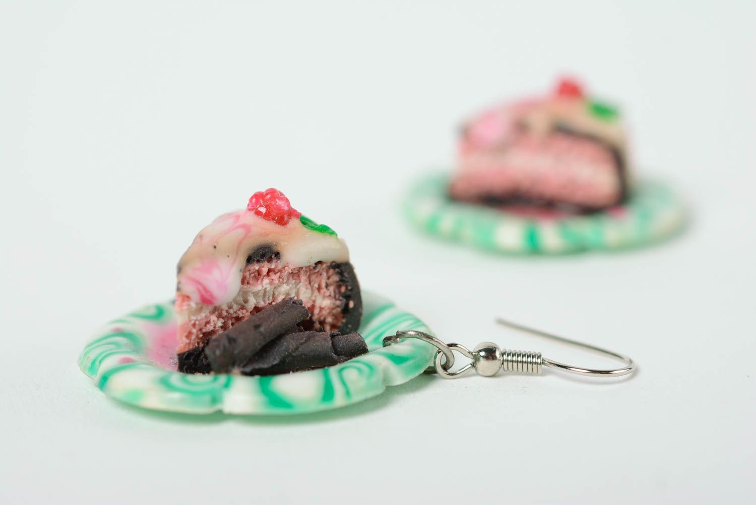 Ungewöhnliche schöne Kuchen Ohrringe aus Polymerton mit Anhängern handgemacht für Damen foto 3
