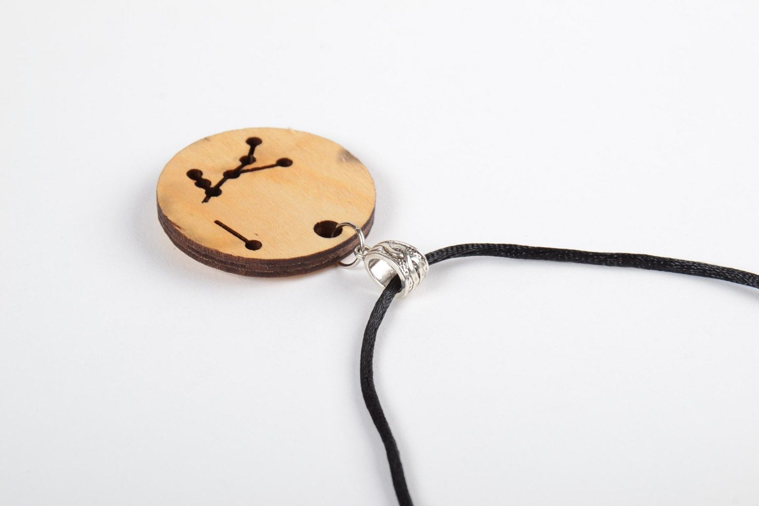 Handmade wooden pendant with the sign of zodiac and crystals on a long cord photo 3
