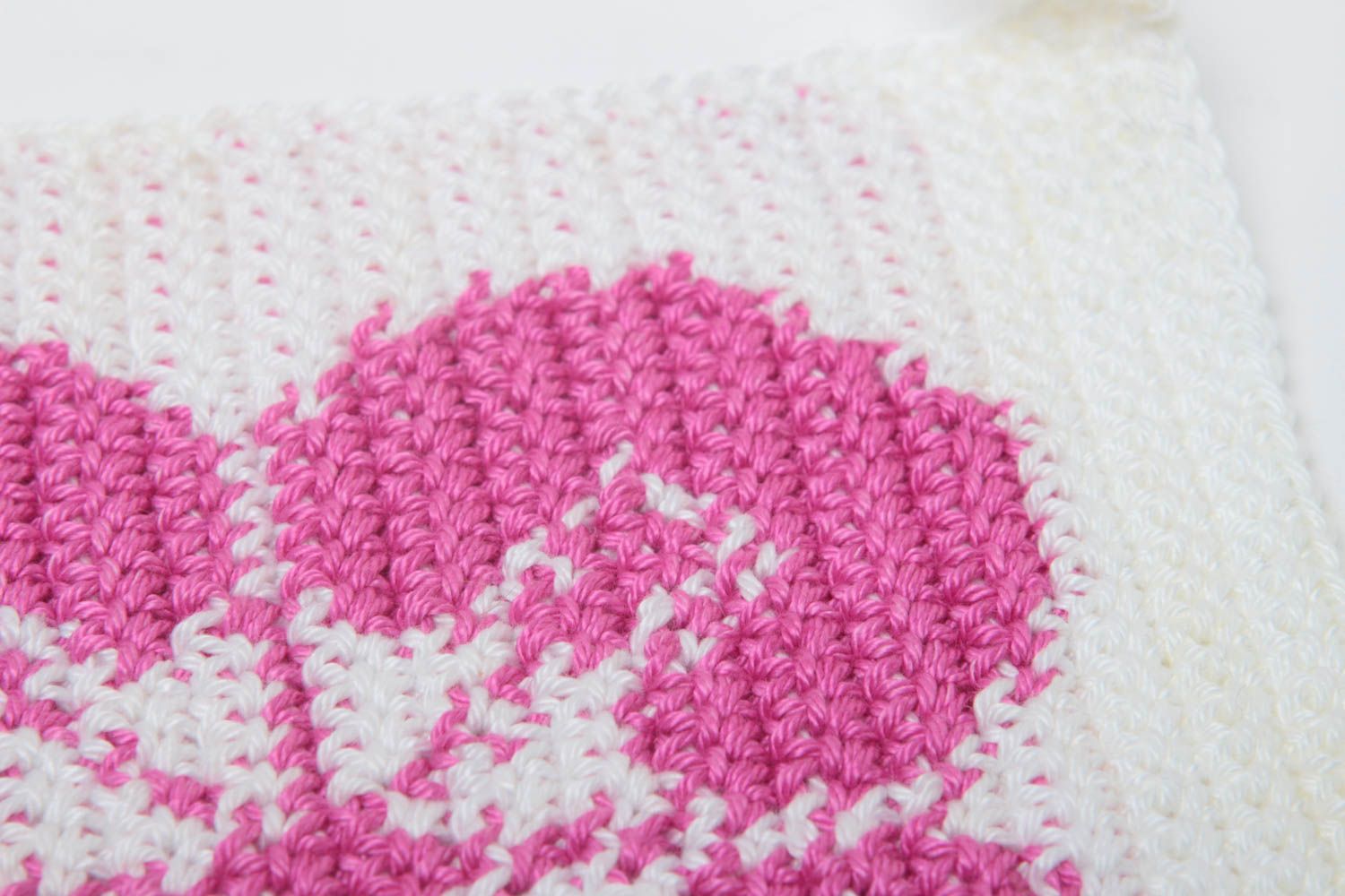 Handmade weißer Topflappen gehäkelt Küchen Textilien Haus Deko rosa Blume foto 3