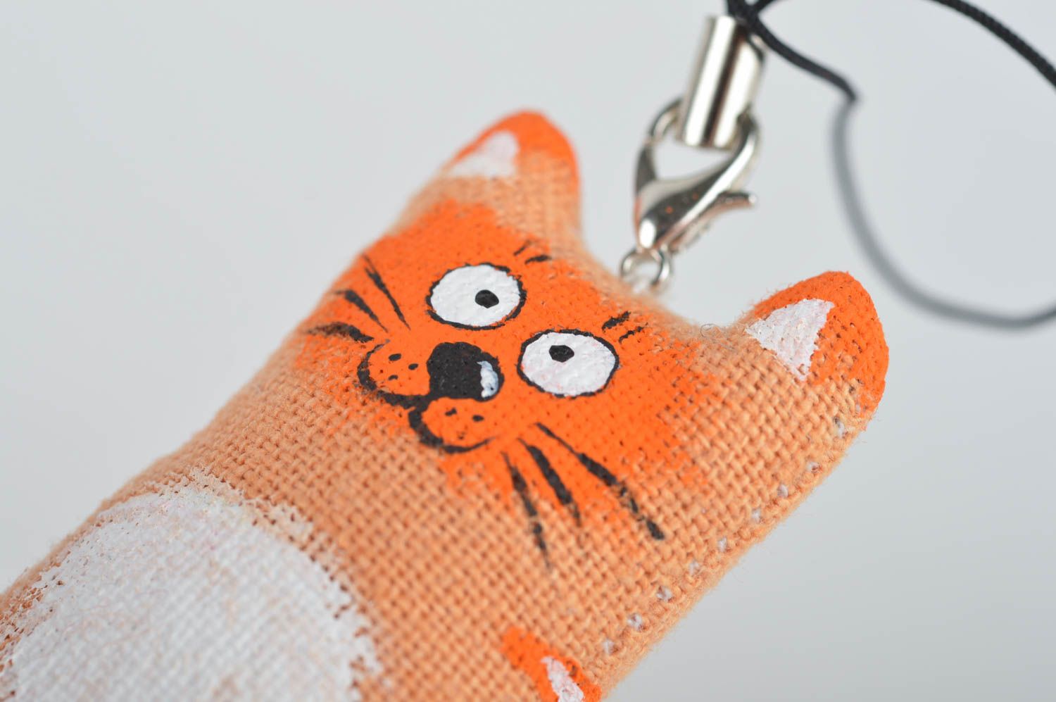 Porte-clés chat roux fait main Bijou de portable en coton Accessoire original photo 3