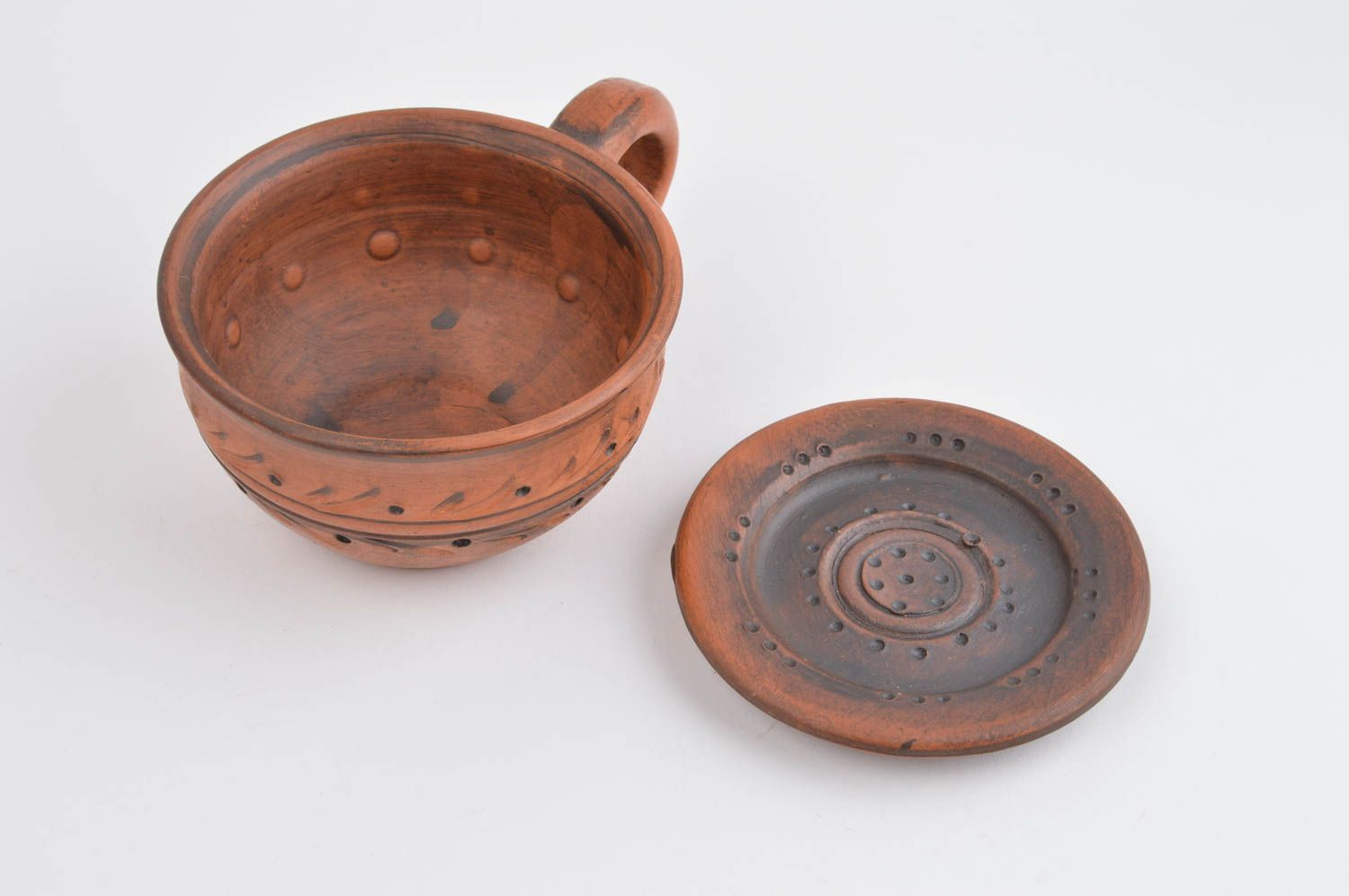 Öko Geschirr aus Keramik handmade Tee Tasse mit Untertasse schöne Ton Tasse foto 2