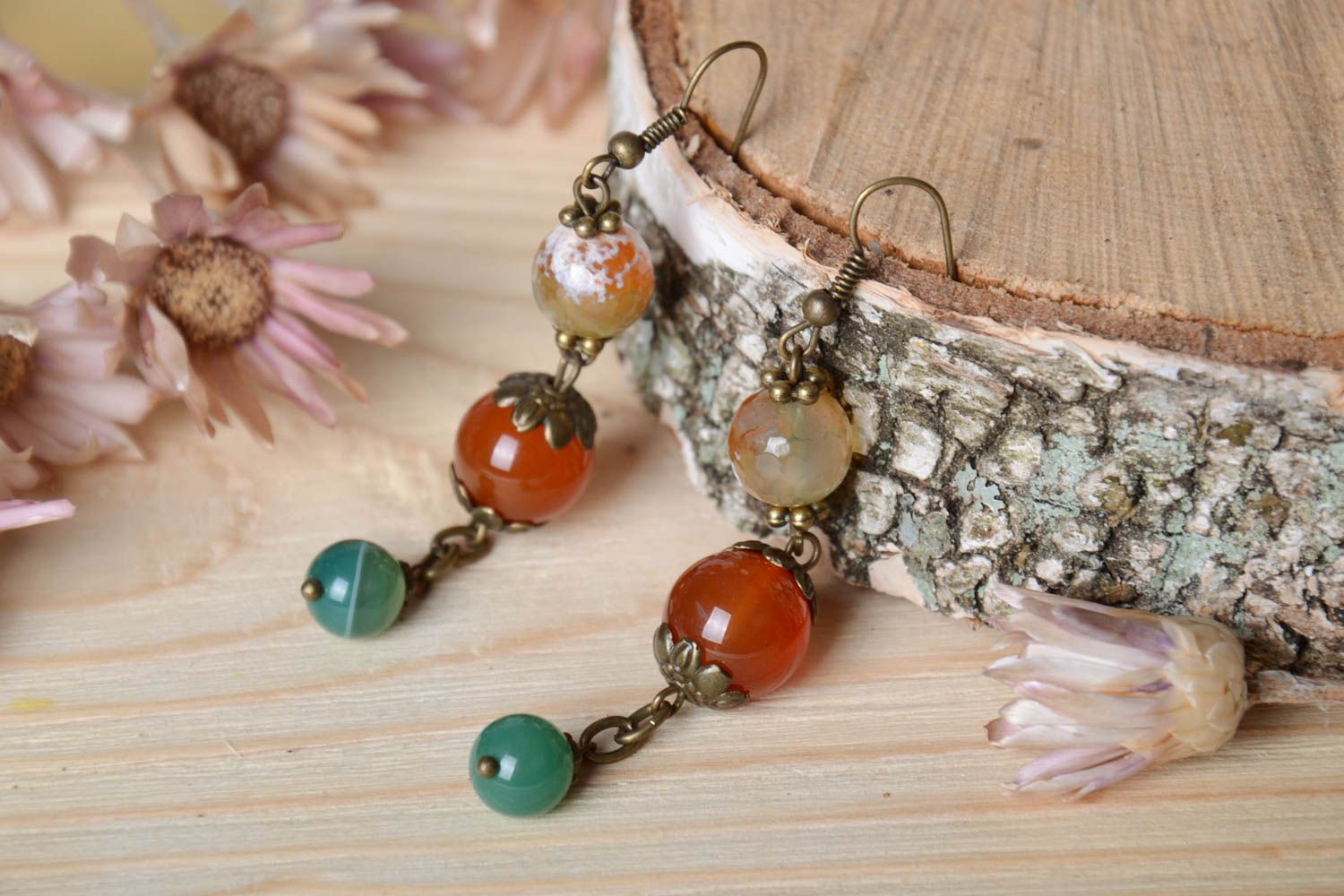 Handmade charming earrings natural stone jewelry trendy earrings with charms photo 1