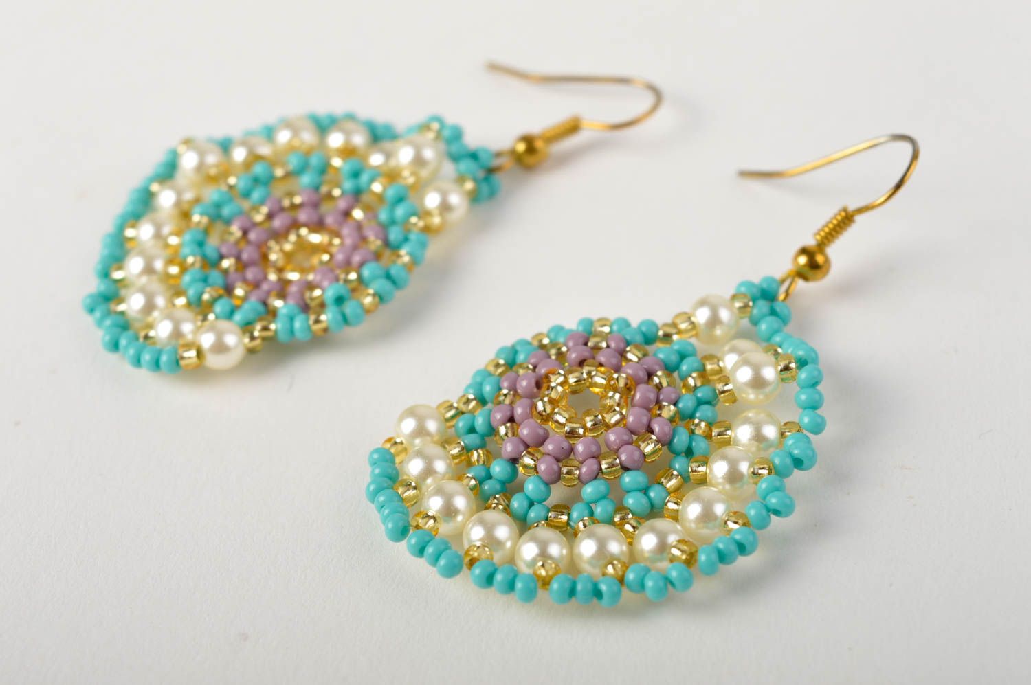 Handmade stylish beaded earrings unusual accessory blue cute earrings ideas photo 2