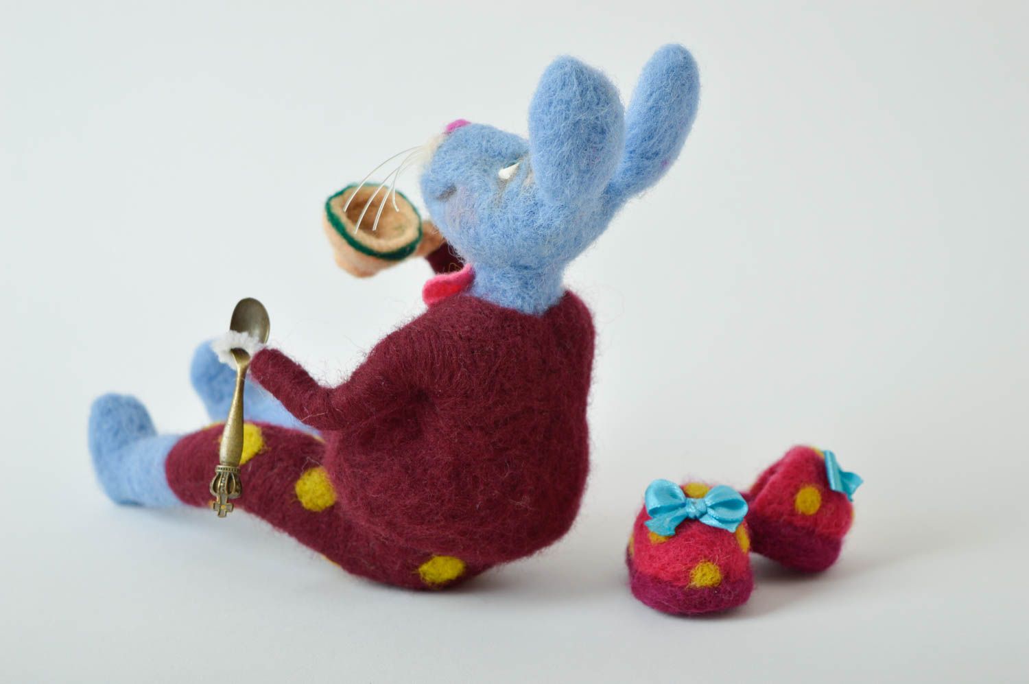 Jouet en laine fait main Décoration maison lapin doux Cadeau original enfant photo 4