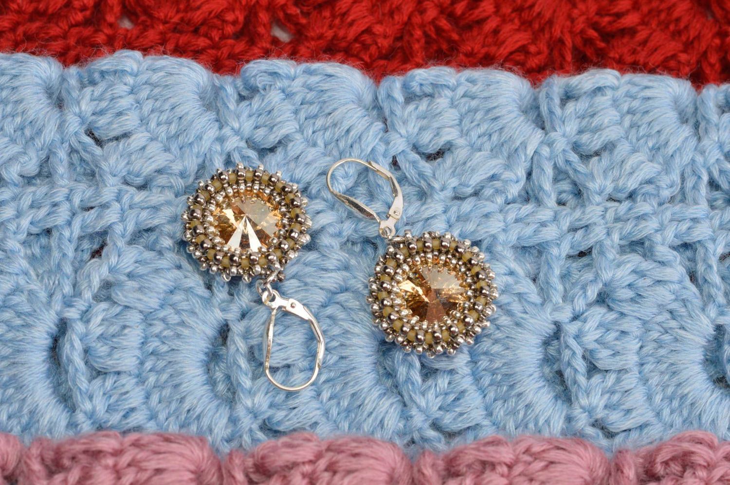 Handmade earrings with rhinestones shiny earrings evening earrings for women photo 1