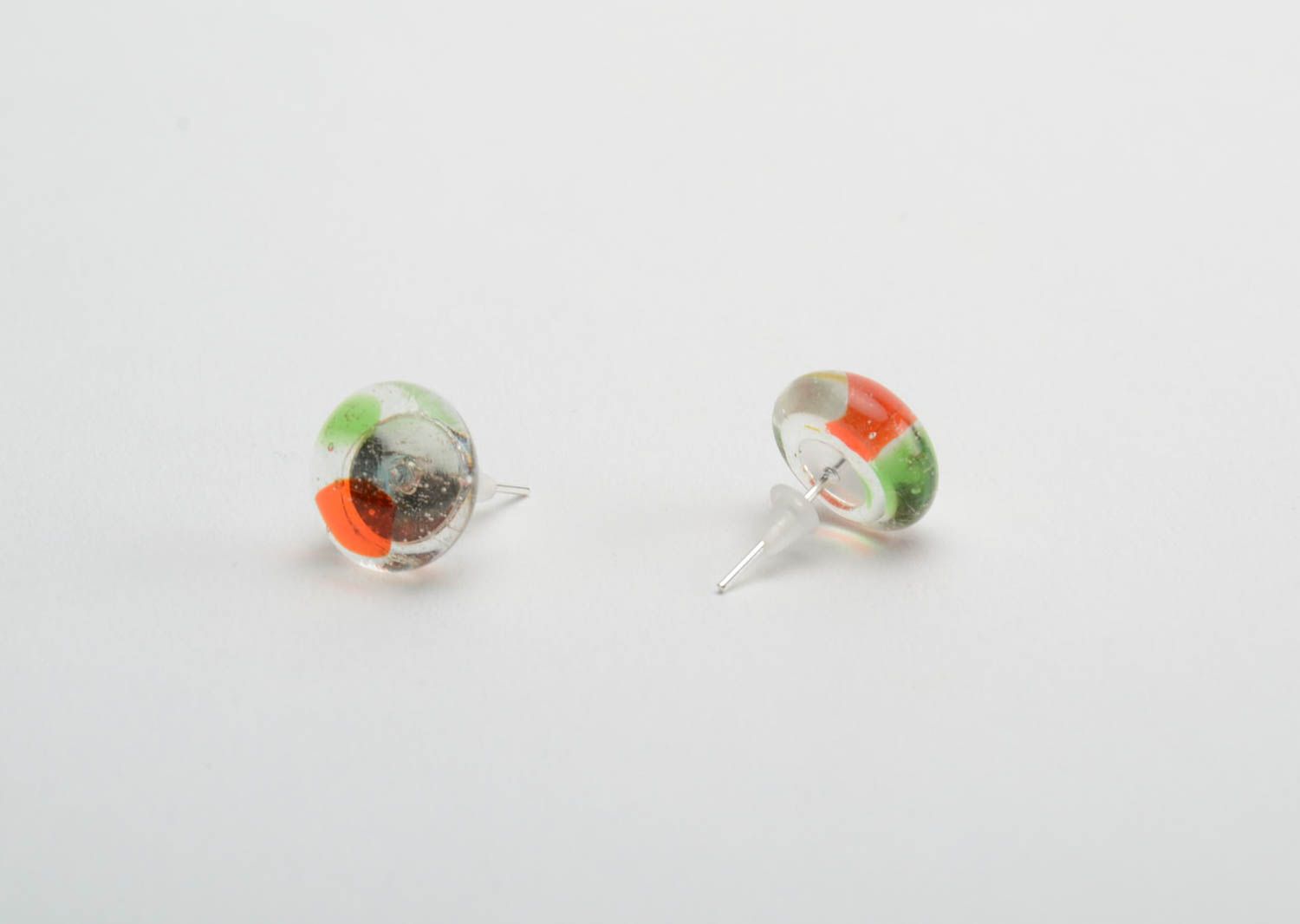 Round colorful glass stud earrings fusing technique handmade designer accessory photo 3