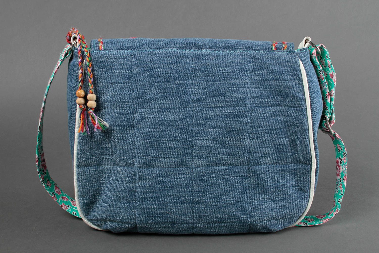 Handmade fabric shoulder bag stylish textile purse denim purses present for girl photo 2