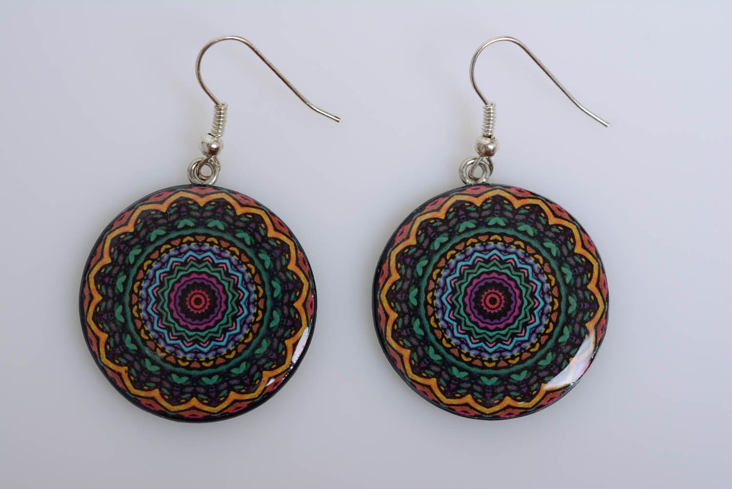 Bright earrings made of polymer clay handmade accessory in ethnic style photo 5