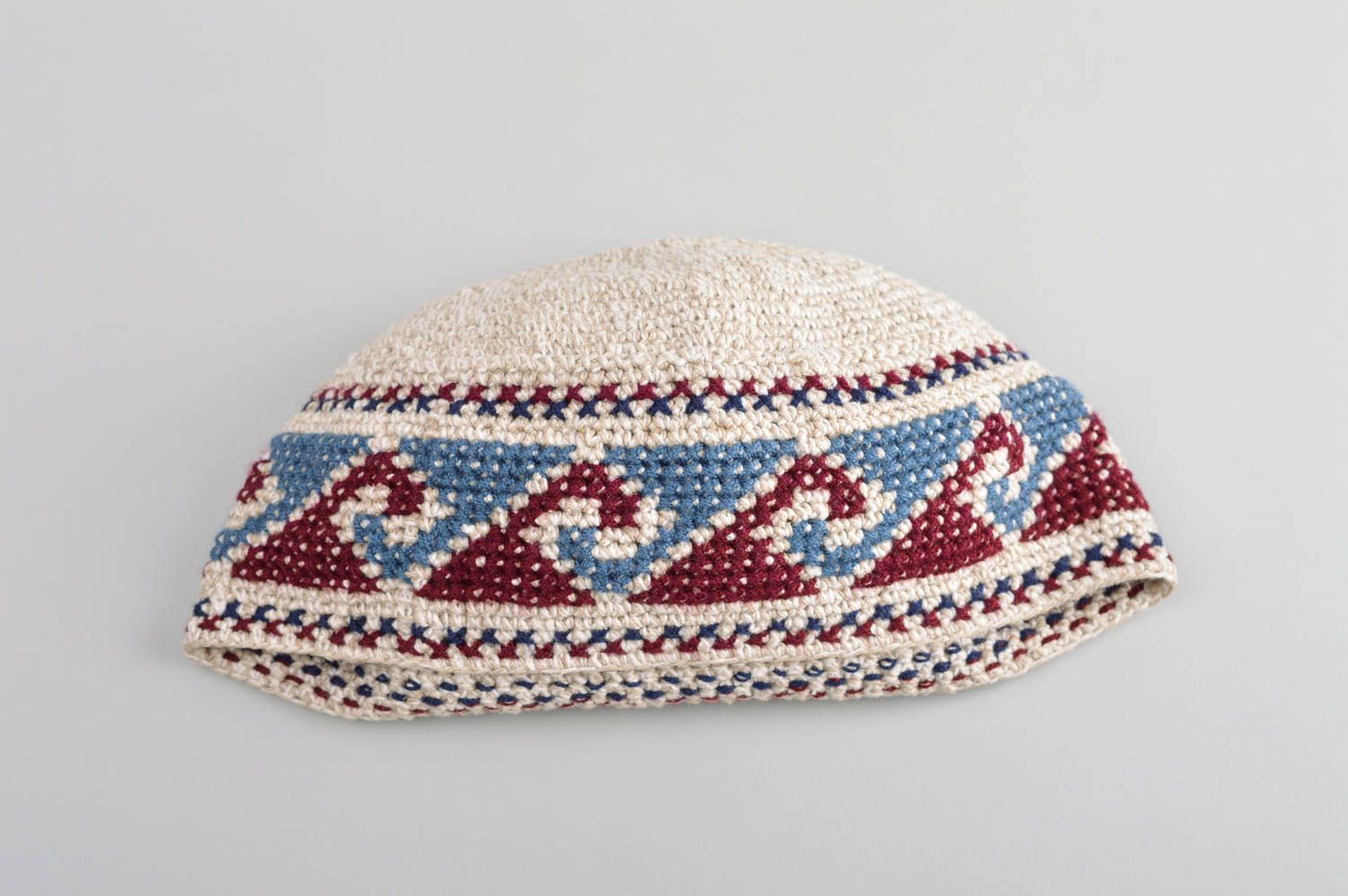 Вязаная шапка ручной работы мужская шапка красивая зимняя шапка из льна фото 5