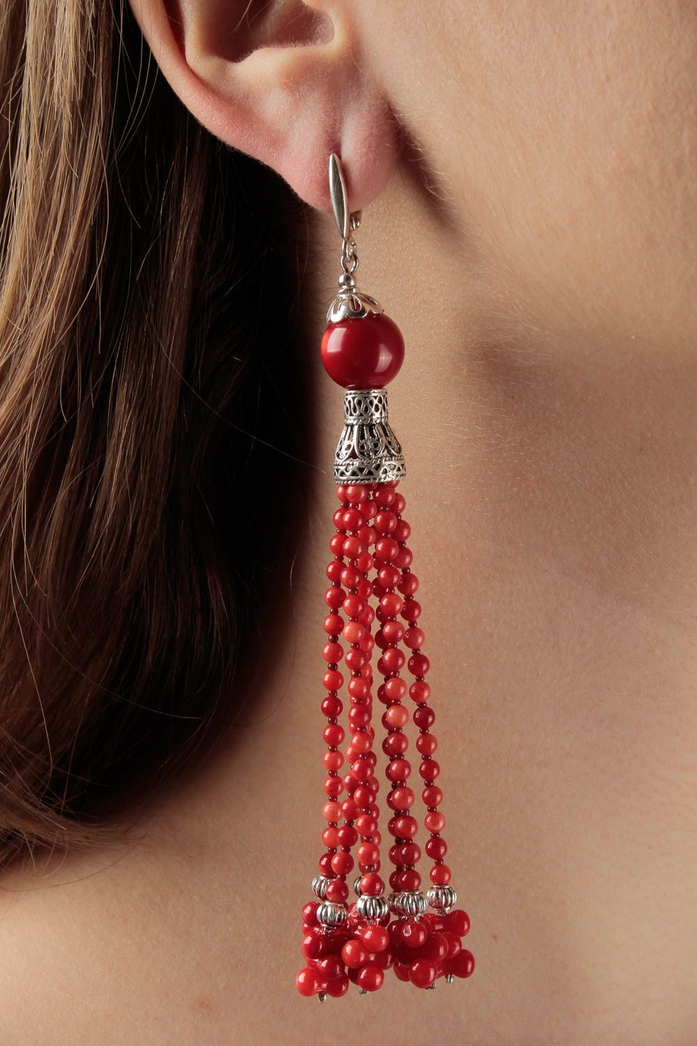 Pendientes de plata rojos hechos a mano aretes de moda accesorio para mujer  foto 1