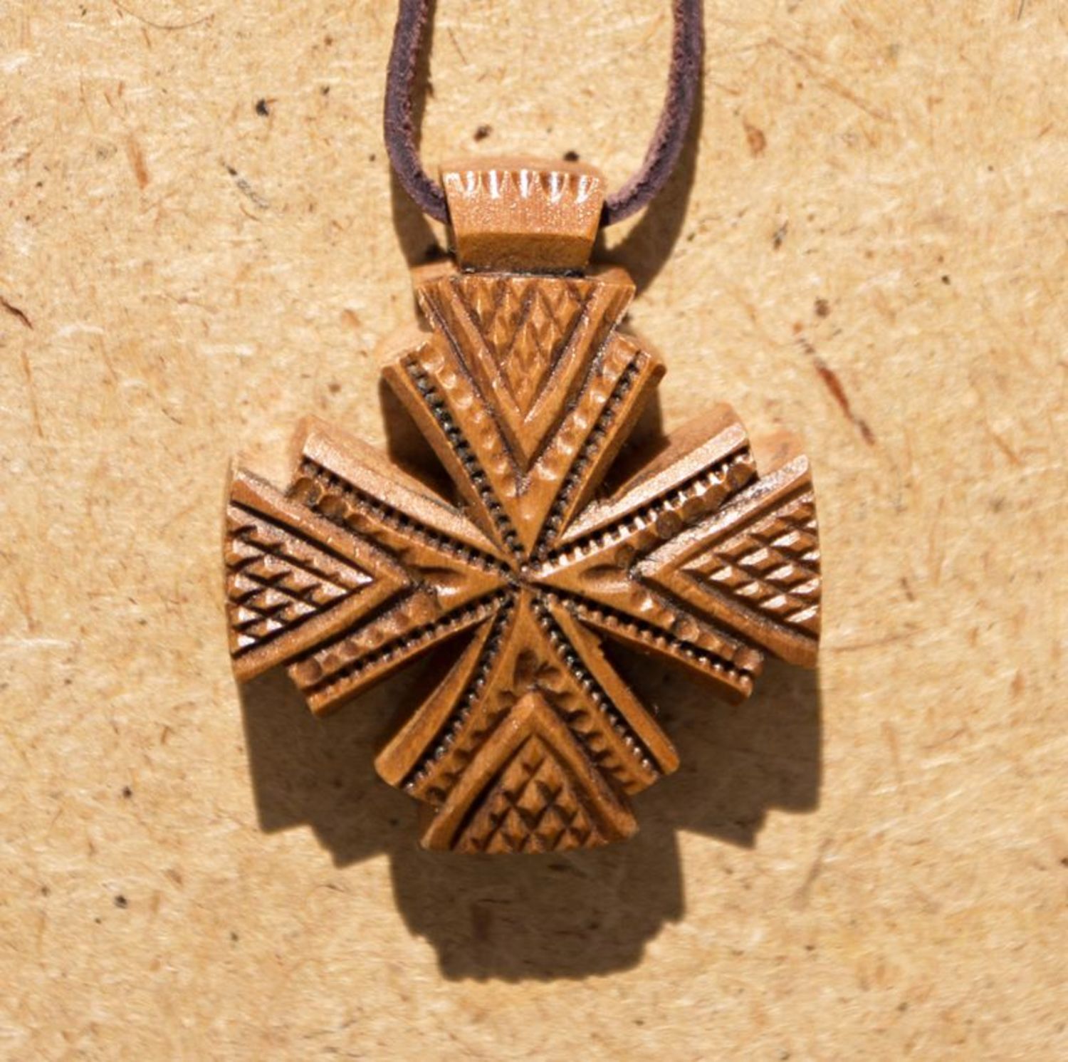Carved pectoral cross with ethnic pattern photo 1