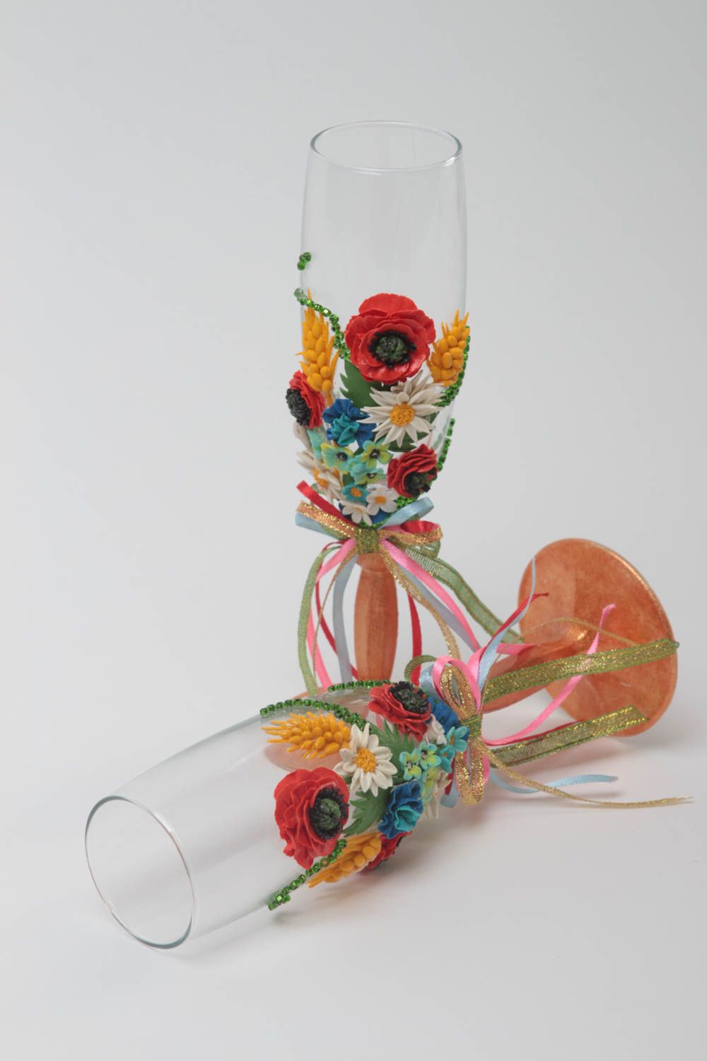 Designer Glas handgemachtes Geschirr Trinkglas farbig Glas mit Fuß 190ml 2 Stück foto 4