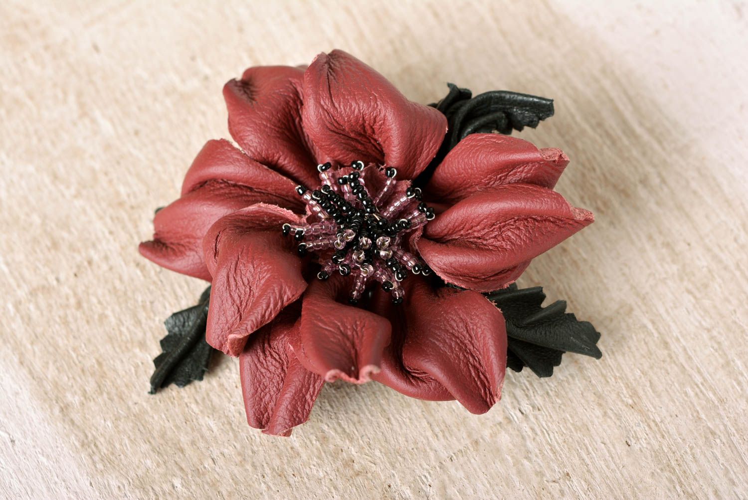 Handmade jewelry leather brooch flower brooch flower hair clip gifts for girls photo 1