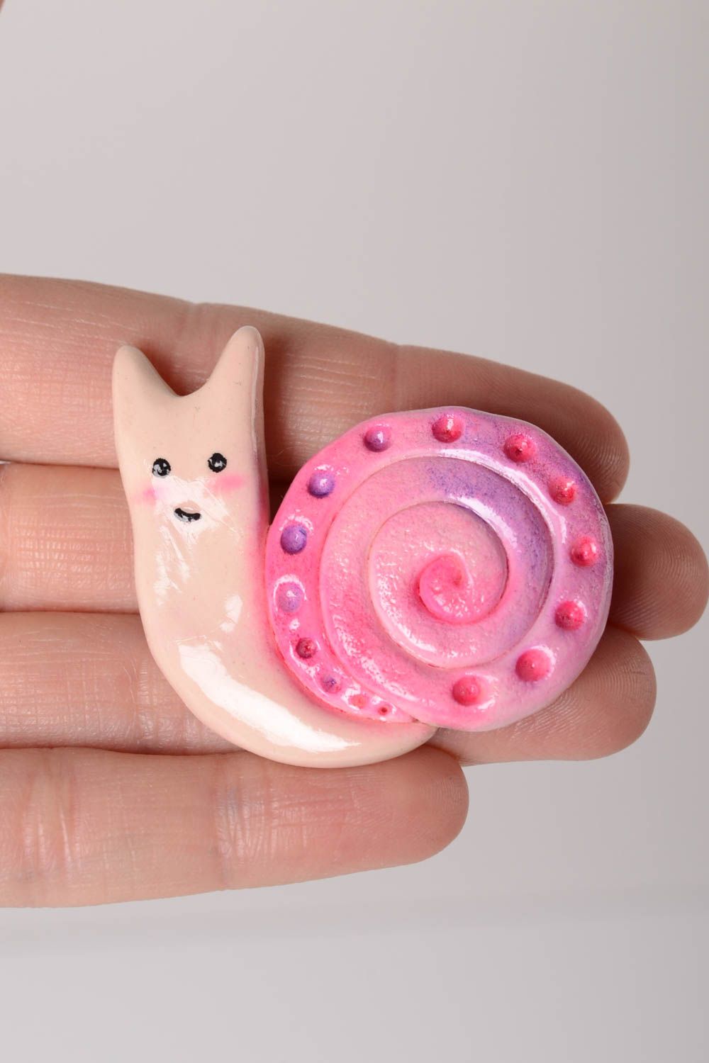 Women brooch handmade jewelry polymer clay brooch snail pink brooch cute brooch  photo 2