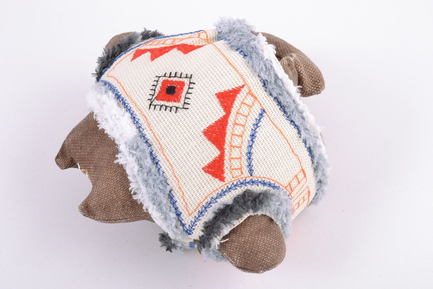 Handmade small soft toy sewn of fabric filled with buckwheat husk Cat in Vest photo 2