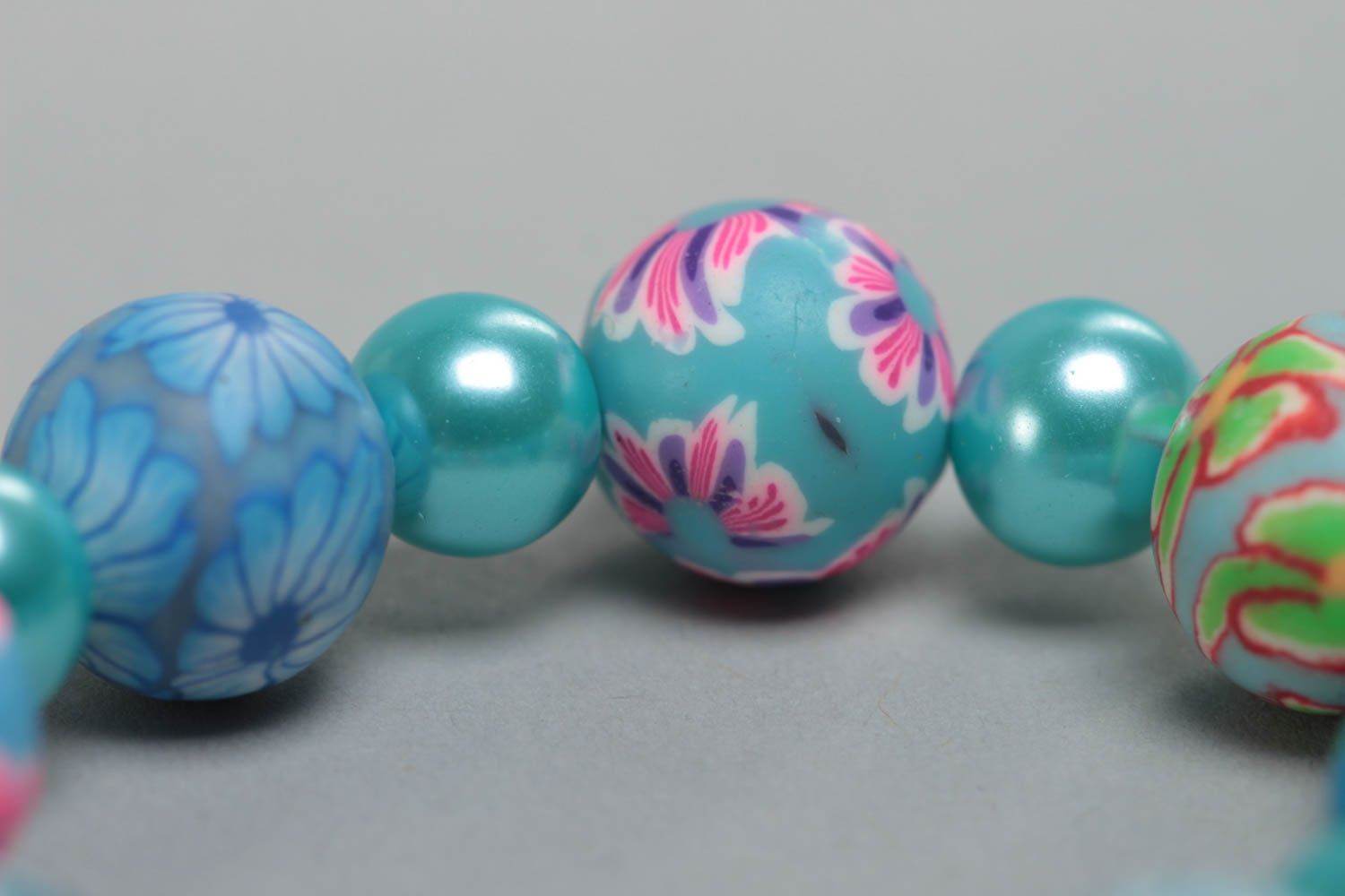 Bracelet en pâte polymère fait main bleu perles en céramique pour enfant photo 3
