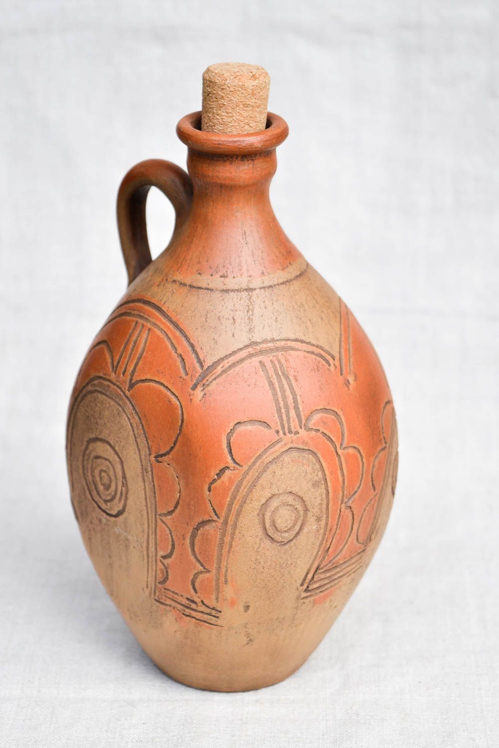 Handmade schöner Krug aus Ton Keramik Flasche Öko Geschirr Wein Krug mit Korken foto 4