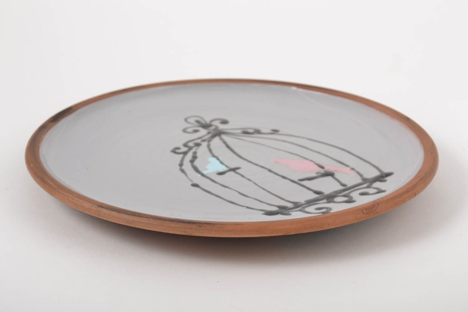 Керамическая тарелка ручной работы глиняная посуда расписная тарелка Птицы фото 3