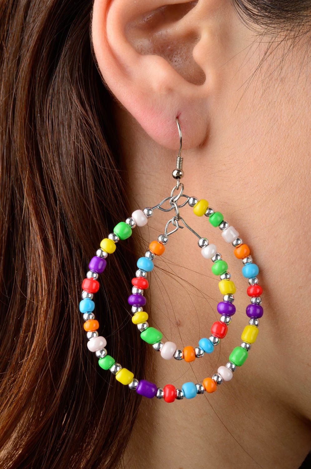 Boucles d'oreilles longues Bijou fait main multicolores Cadeau pour femme photo 2