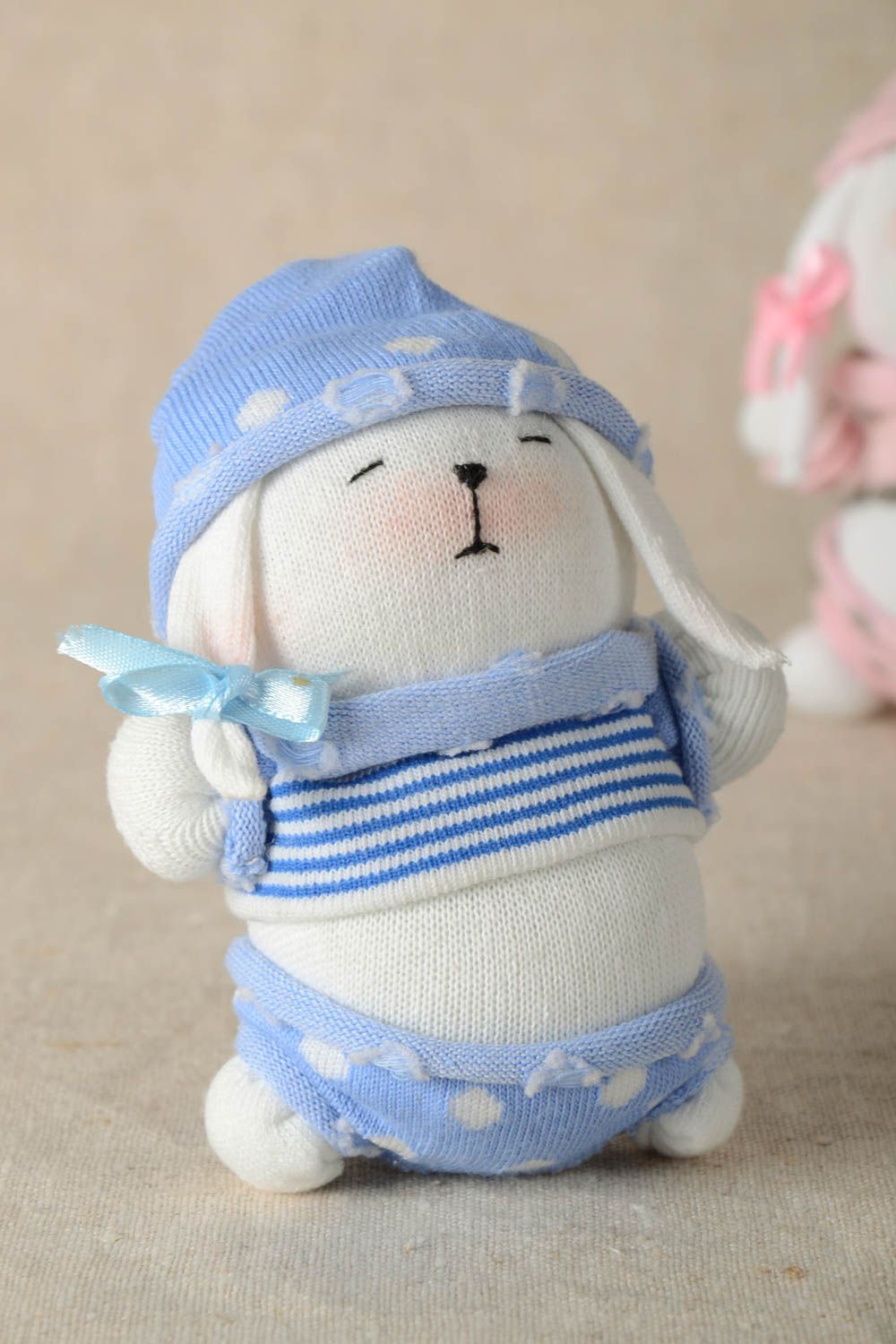 Игрушка заяц ручной работы авторская игрушка стильный подарок ребенку в голубом  фото 1
