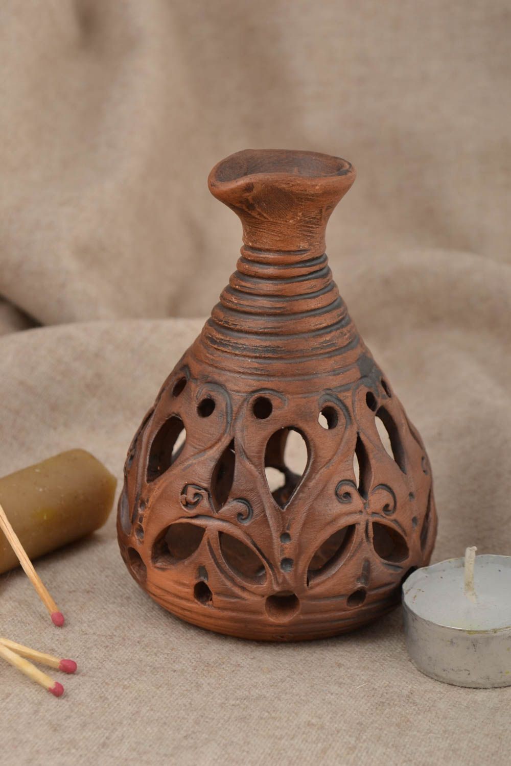 Deko Kerzenhalter handmade Teelichthalter aus Ton Kerzenhalter Keramik hoch foto 1