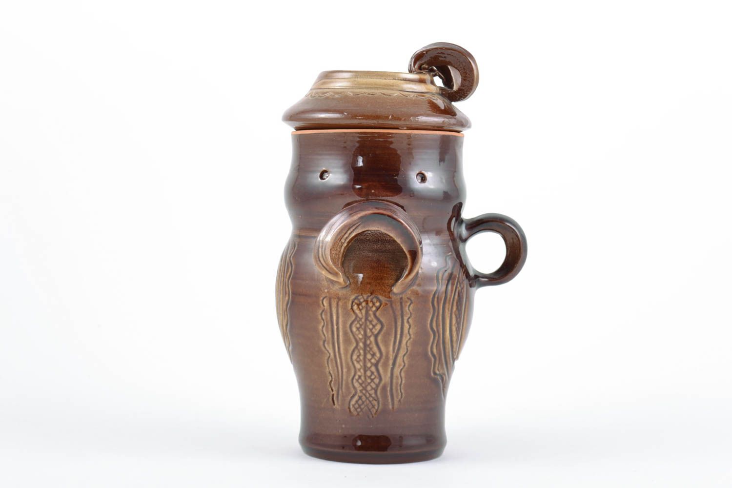 Pot céramique avec couvercle recouvert de glaçure fait main brun à épices 1 l photo 2