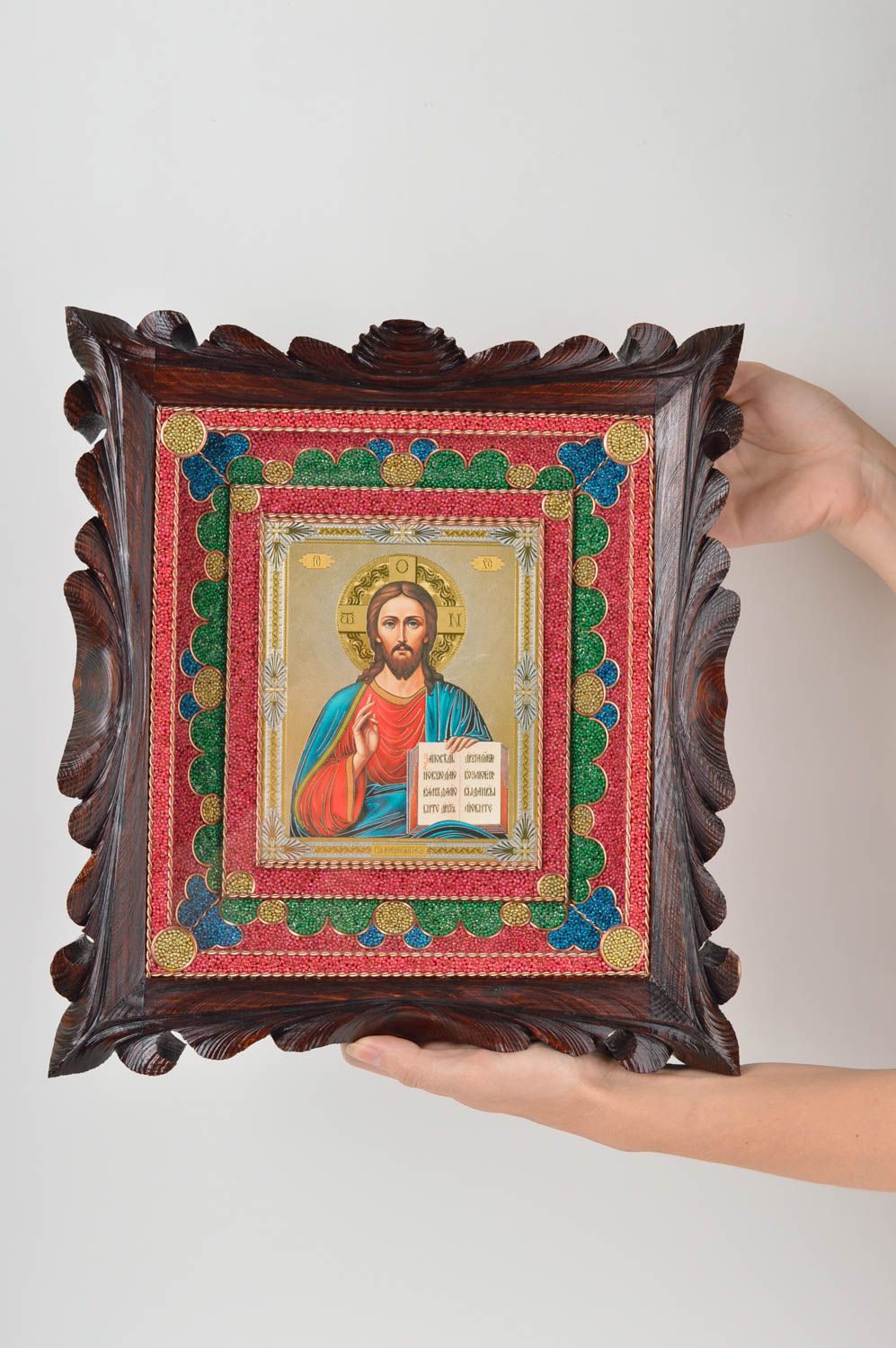 Handmade icon orthodox icon framed icon of Christ icon of saints unusual gift photo 1