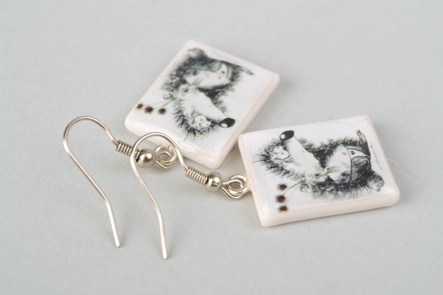 Polymer clay dangle earrings with pattern photo 4