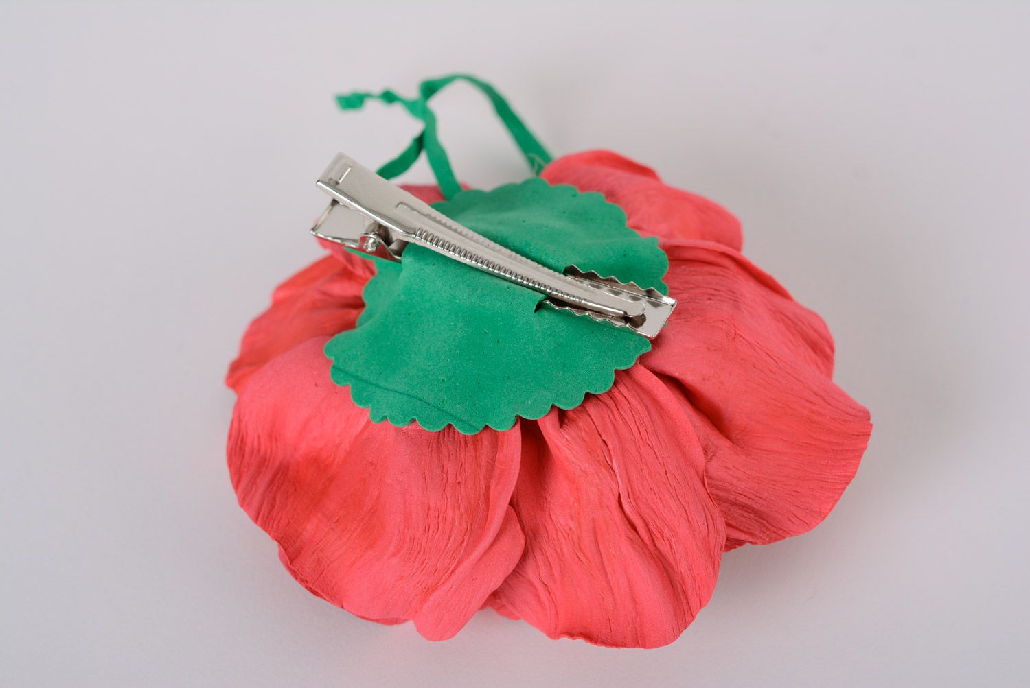 Beautiful stylish handmade foamiran fabric flower hair clip Red Poppy photo 3