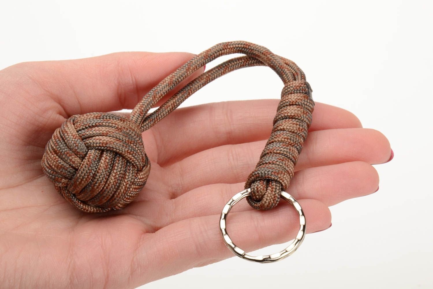 Men's brown handmade keychain woven of American paracord photo 5