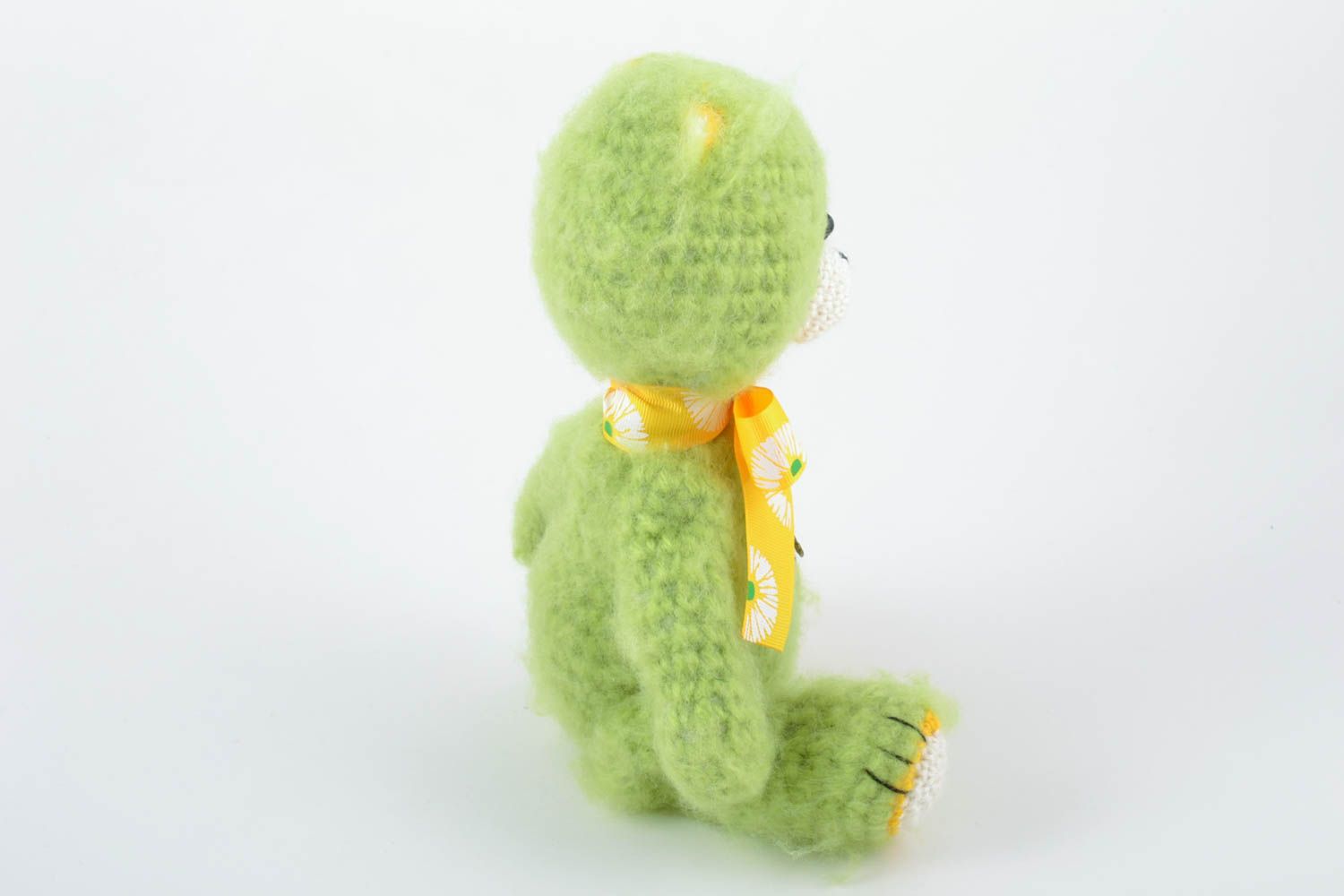 Handmade small toy Bear crochet of wool of lime color photo 5