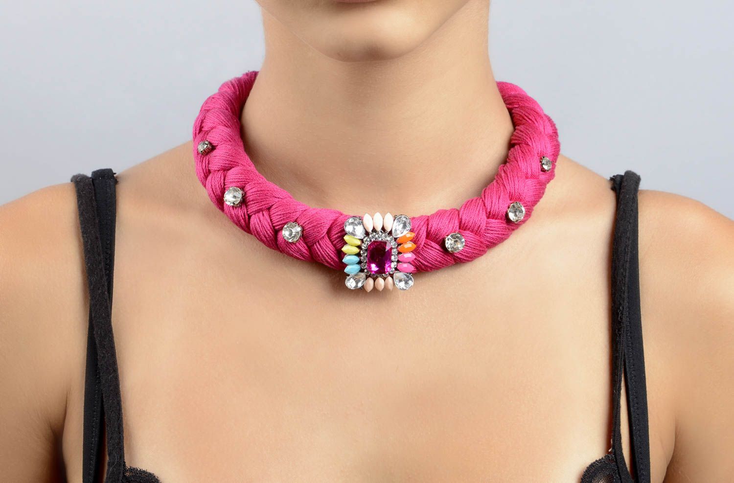 Modeschmuck Collier Stoff Halskette handgemachter Schmuck grell ausgefallen foto 5