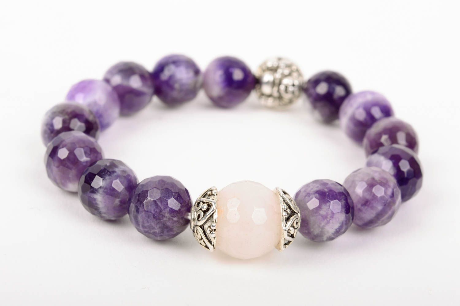 Bracelet pierres naturelles violet Bijou fait main Cadeau femme de créateur photo 1
