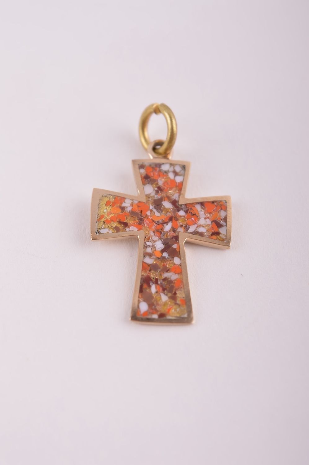 Крестик с камнями handmade подвеска на шею украшение из латуни модный кулон фото 2
