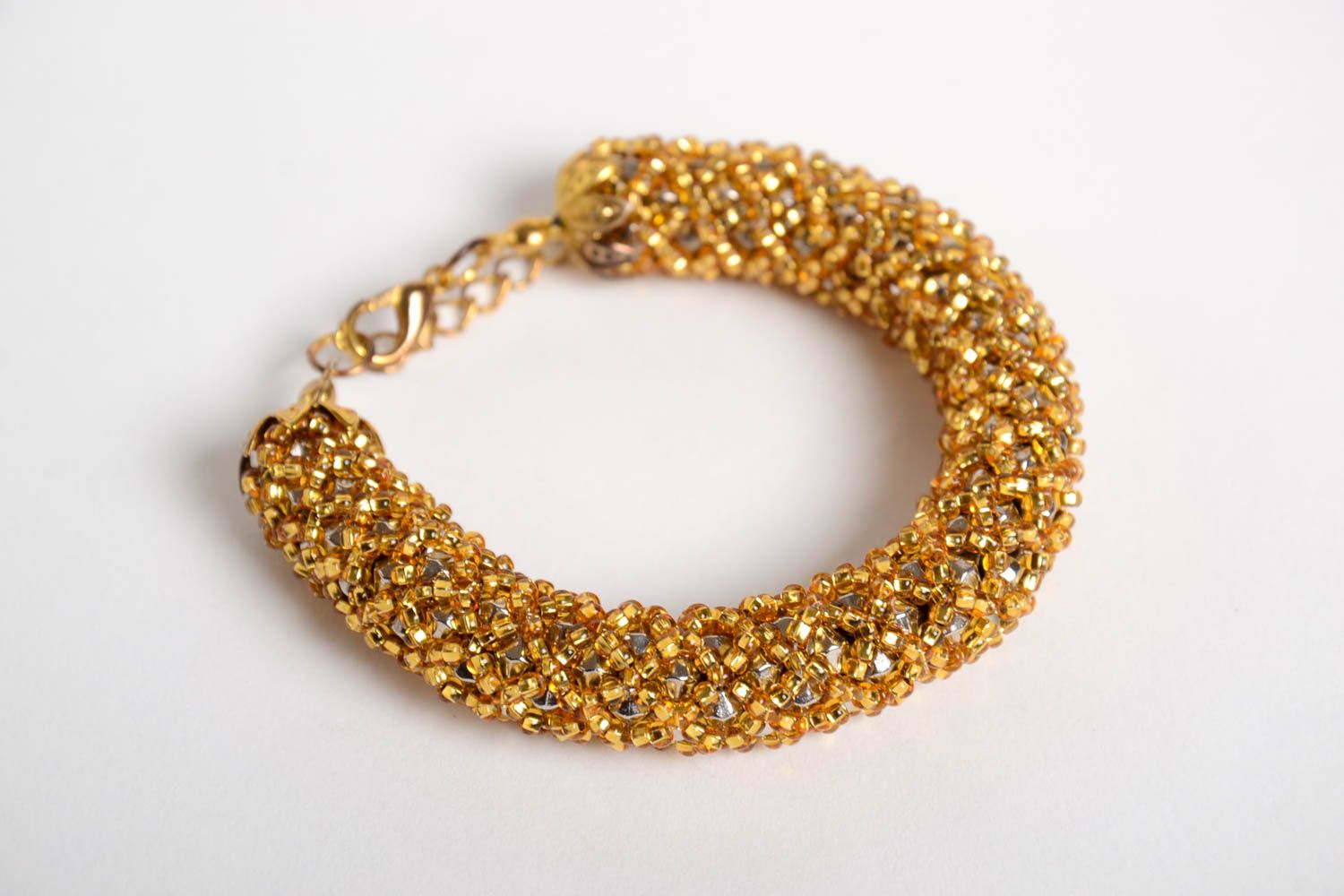 Bracelet femme fait main Bijou fantaisie doré en perles de rocaille Cadeau femme photo 5