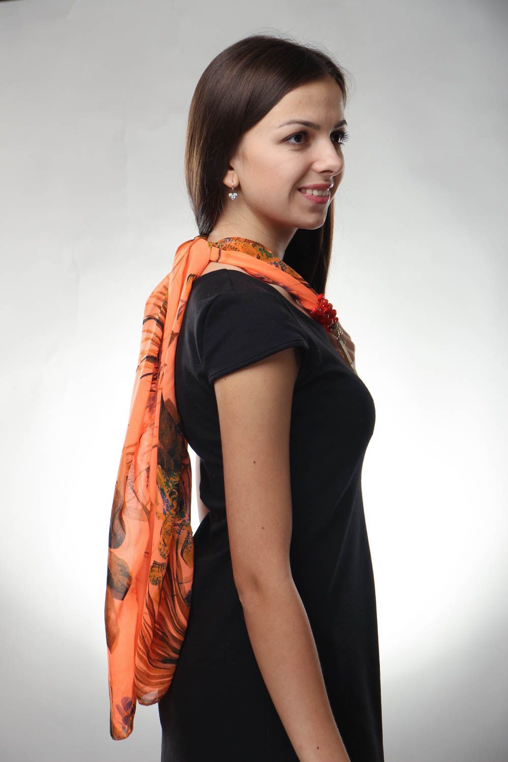 Шелковый шарф оранжевый  фото 3