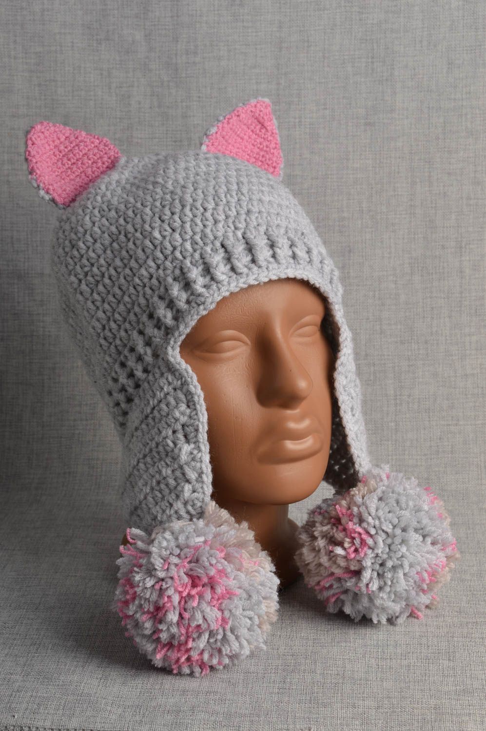 Bonnet tricot Chapeau fait main gris Vêtement enfant cadeau pour enfant photo 1