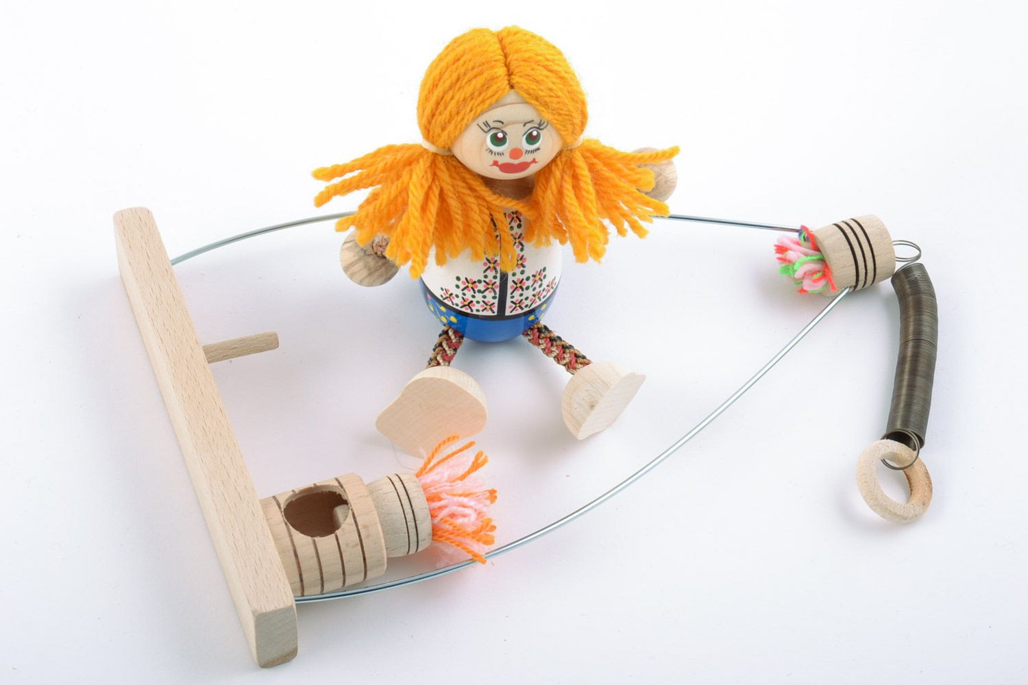 Handmade wooden decorative eco-friendly toy girl on the swing nice present for baby  photo 5