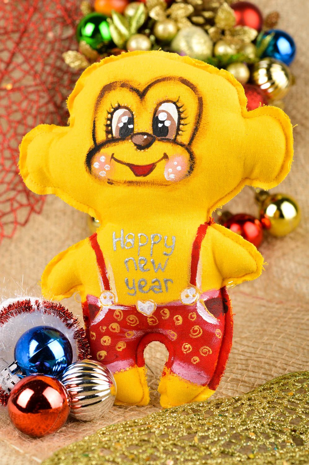 Мягкая игрушка ручной работы желтая мартышка декор для дома игрушка из ткани фото 1