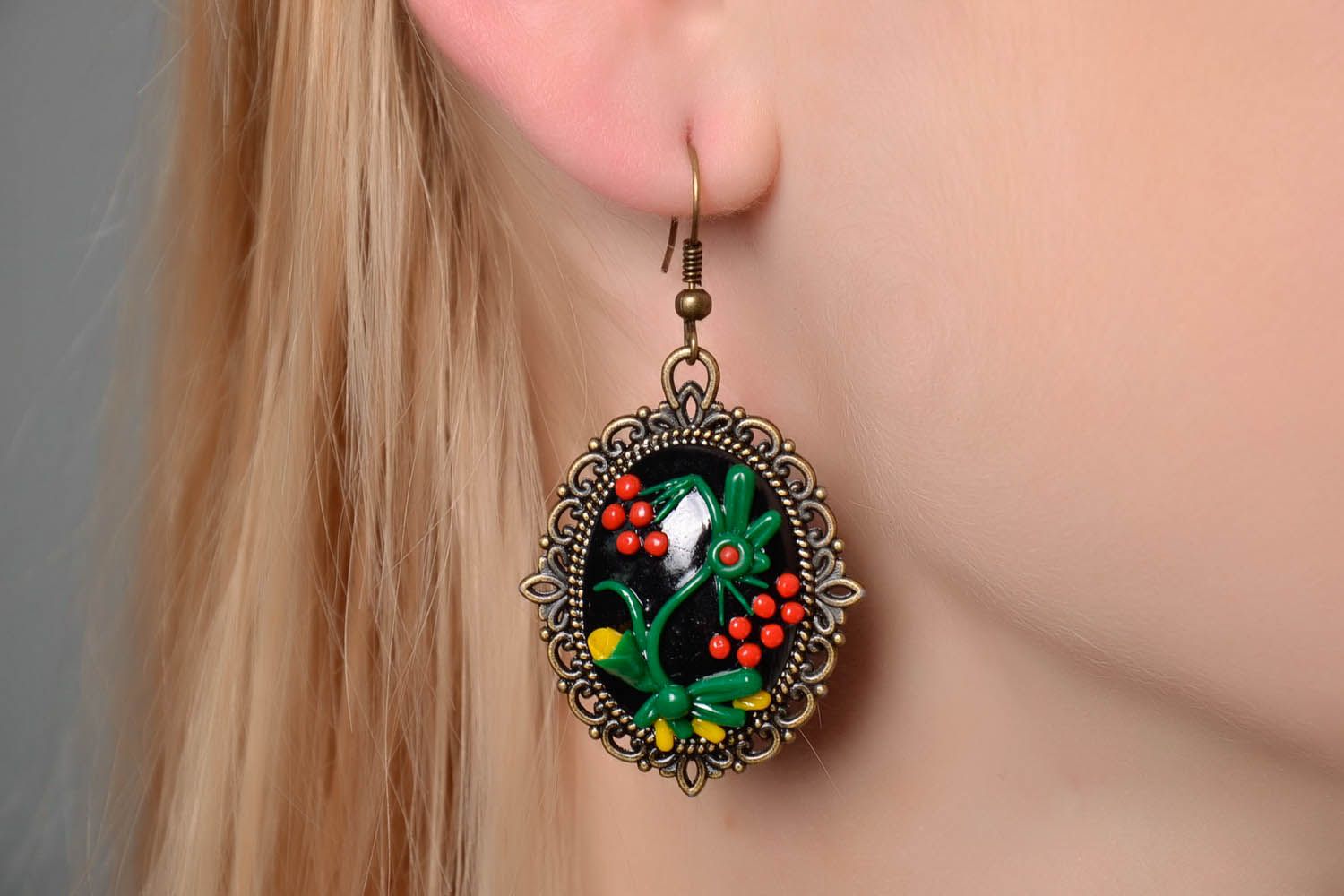 Vintage Earrings with Polymer Clay photo 3