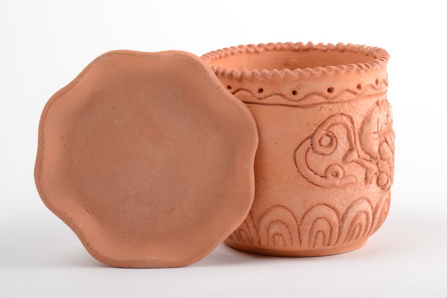 Schöner origineller Öko Keramik Blumentopf mit Loch 300 ml Handarbeit  foto 3