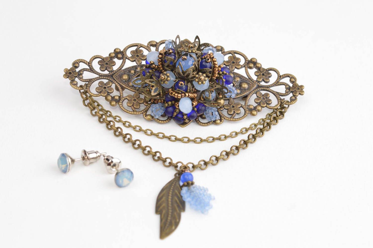 Vintage brooch handmade stud earrings fashion bijouterie designer jewelry photo 2