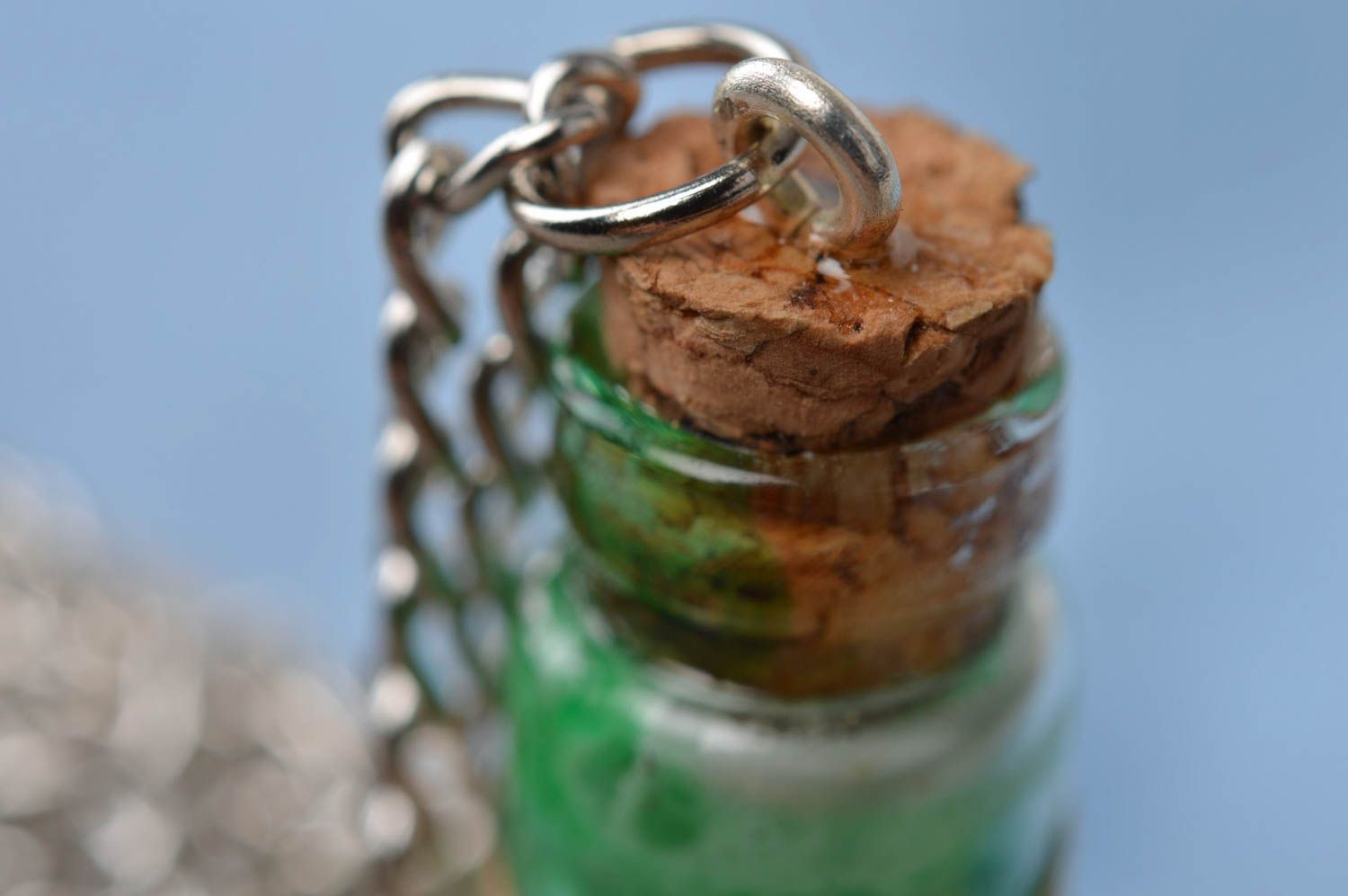 Handmade stylish luminous unusual pendant in shape of glass jar on chain photo 5