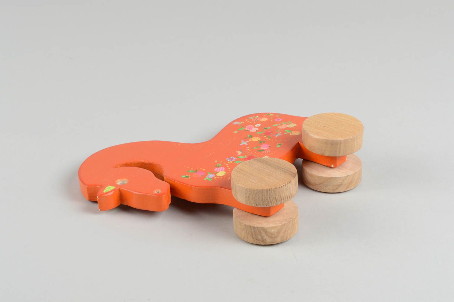Игрушка ручной работы игрушка из дерева оранжевая лошадка игрушка-каталка фото 3